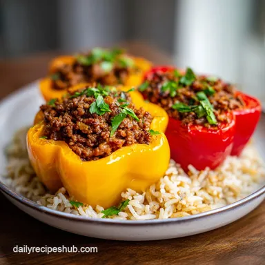 Stuffed Bell Peppers with Ground Beef Recipe Card