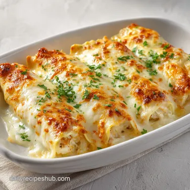 Chicken Alfredo Lasagna Rolls: Baked Recipe Card