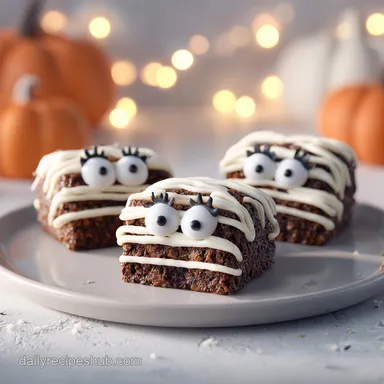 Halloween Mummy Brownies: Fudgy Cocoa Treats for 12 Servings Recipe Card