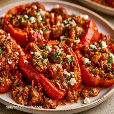 Lamb Stuffed Peppers with Feta Recipe Card