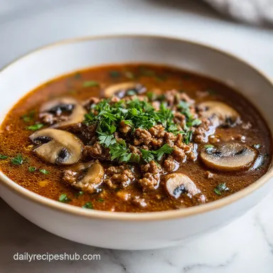 One Pot Beef Stroganoff Soup in 40 Minutes Recipe Card