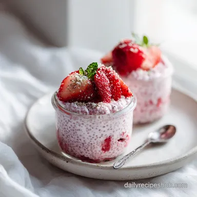 Healthy Strawberry Cheesecake Chia Pudding Recipe for 2 Servings Recipe Card