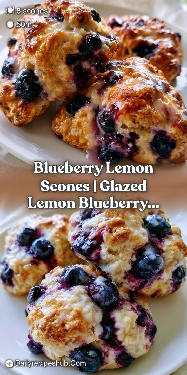 Close-up of a crumbly pastry edge with a juicy burst of purple blueberry and a glossy, dripping lemon glaze.
