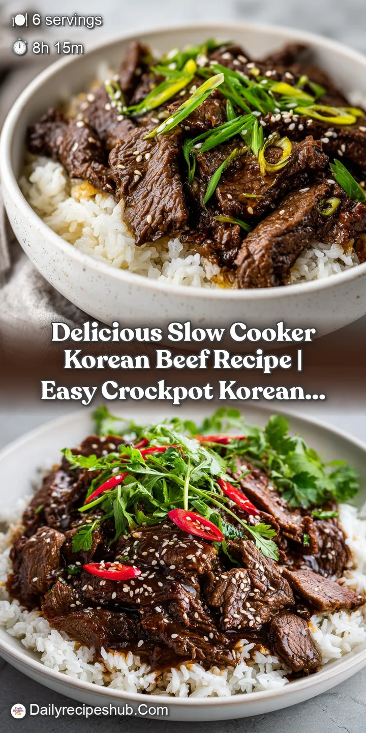 Close-up of succulent, slow-cooked Korean beef with vibrant green scallions and a hint of steam.