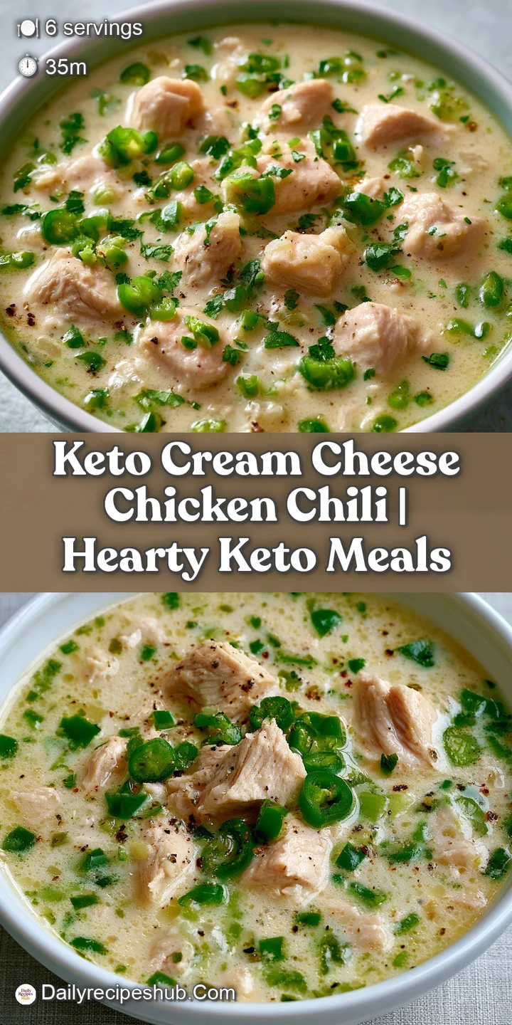 Close-up of a creamy white stew with visible chunks of chicken, melted cheese, and a sprinkle of fresh herbs.
