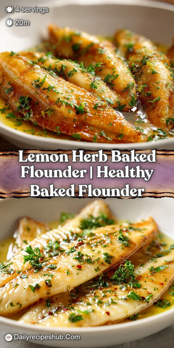 Close-up of moist, flaky white fish with a glistening lemon butter glaze and finely chopped herbs on top.