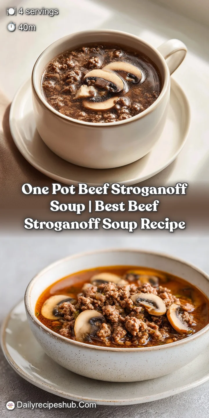 Close-up of tender beef and wide noodles coated in a thick, velvety cream sauce with earthy brown mushrooms.