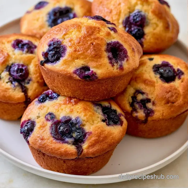 Fluffy golden muffins arranged on a white ceramic plate beside a linen napkin and a small pat of melting butter.