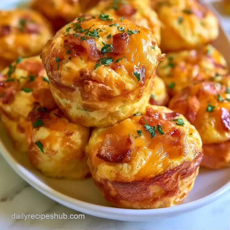 Three golden egg bites topped with fresh chives on a minimalist white ceramic plate beside a grey linen napkin.