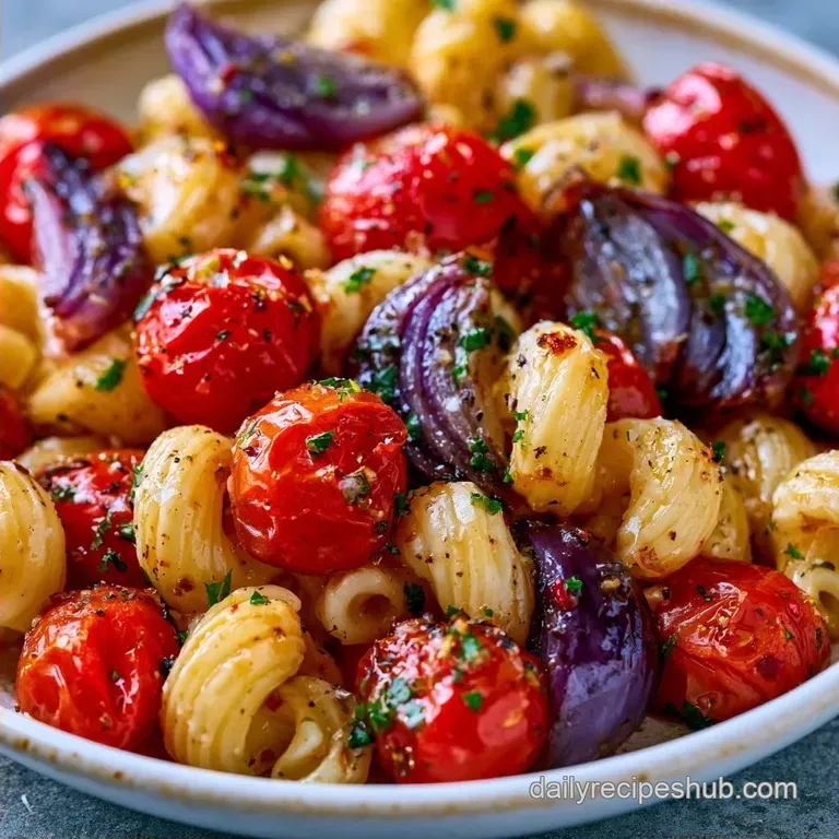Balsamic Roasted Red Onion Cherry Tomato Pasta
