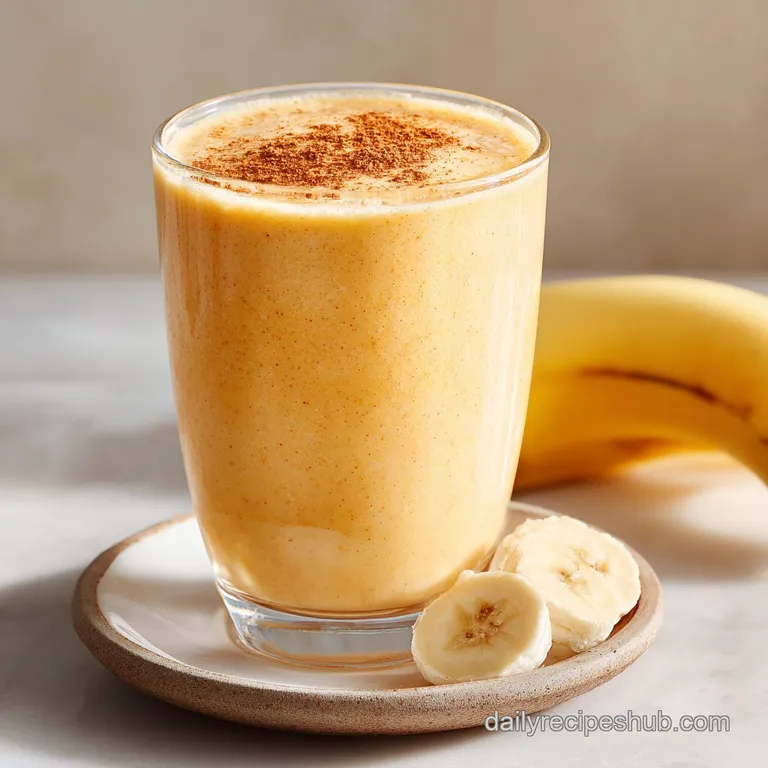 Two tall glasses filled with a thick, pale peach smoothie, condensation beading on the glass.