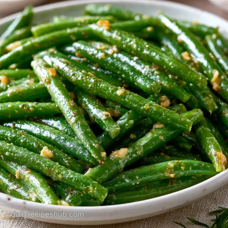 Neatly piled bright green beans on a modern platter, finished with a sprinkle of flaky sea salt and lemon zest.