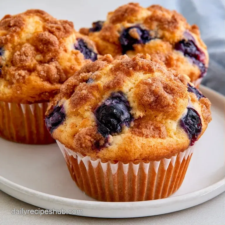 Golden-brown baked goods with sugary crumble tops arranged on a rustic wooden board with fresh blueberries.