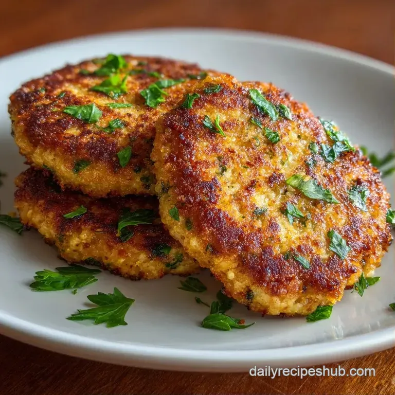 Three seared salmon cakes neatly plated with a dollop of zesty sauce and a sprinkle of fresh parsley on a white plate.