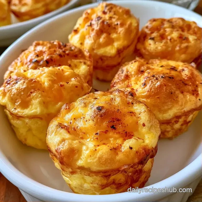 Small circular egg bites with melted cheese on a marble slab, garnished with microgreens and cracked black pepper.