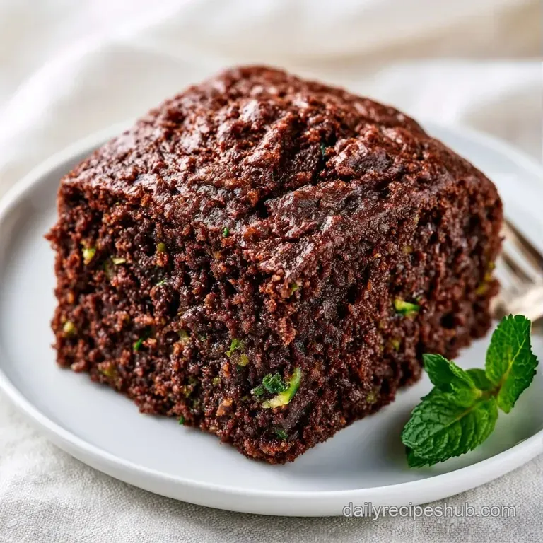 A thick slice of dense chocolate cake on a white ceramic plate, garnished with a fresh raspberry and mint leaf.