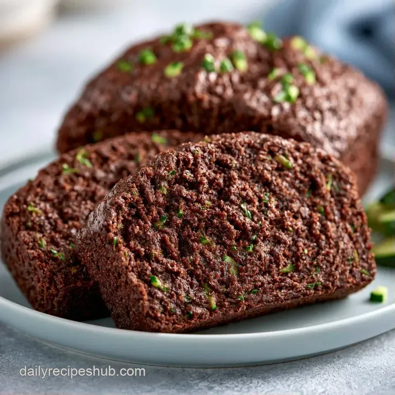 A thick slice of moist dark chocolate loaf on a white plate, topped with a dollop of cream and a fresh mint leaf.