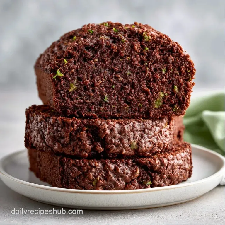 Rich cocoa-colored cake slice on a white ceramic plate, finished with a dusting of powdered sugar and mint leaf.