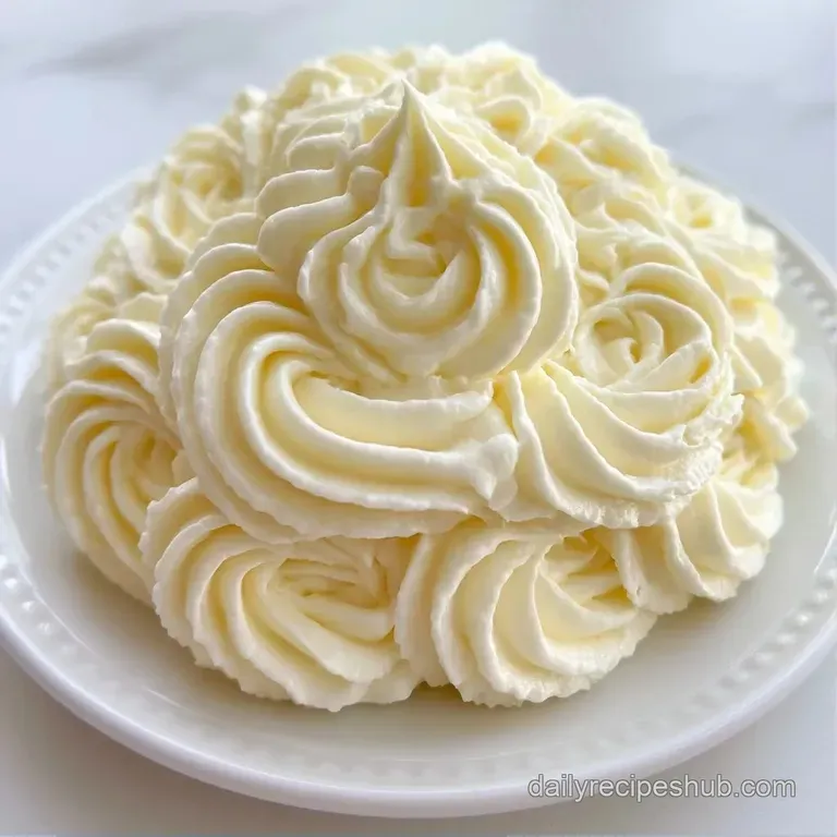 Perfect swirls of thick, ivory icing piped onto a cake slice, garnished with a single, bright red raspberry.