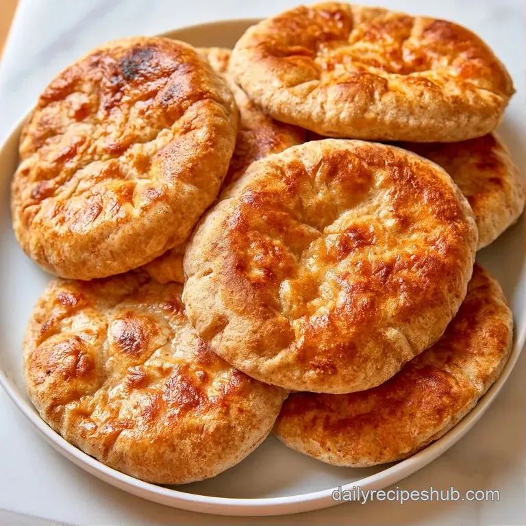 Warm, golden bread pockets filled with bright greens and red peppers, served on a sleek white ceramic platter.