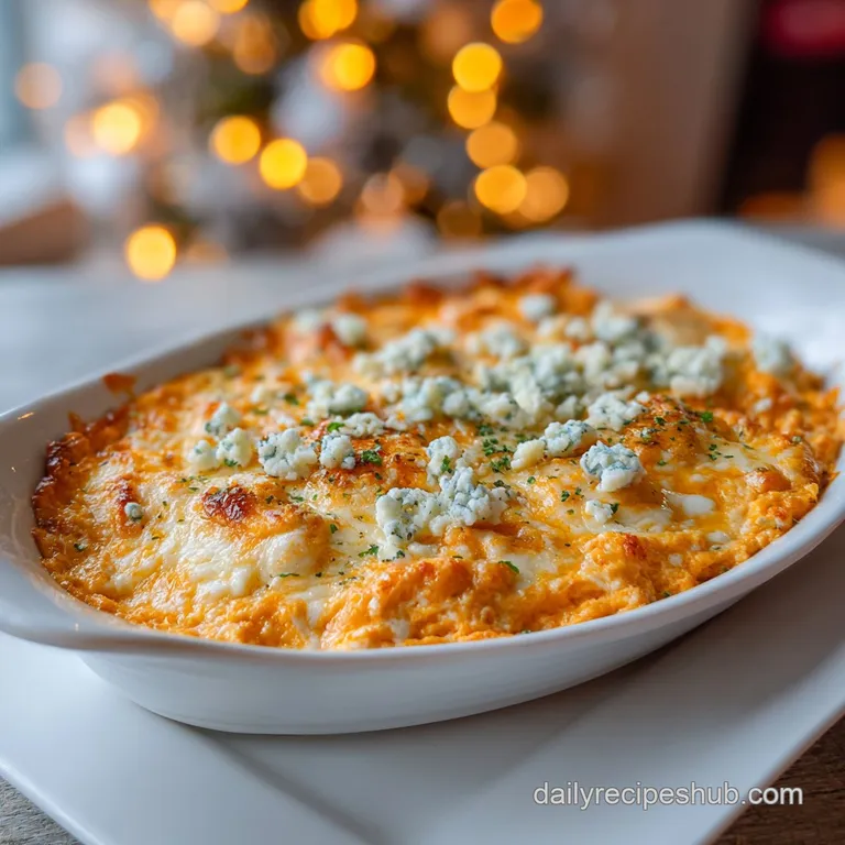 Creamy orange buffalo dip centered on a platter surrounded by crisp celery sticks and bright orange carrot spears