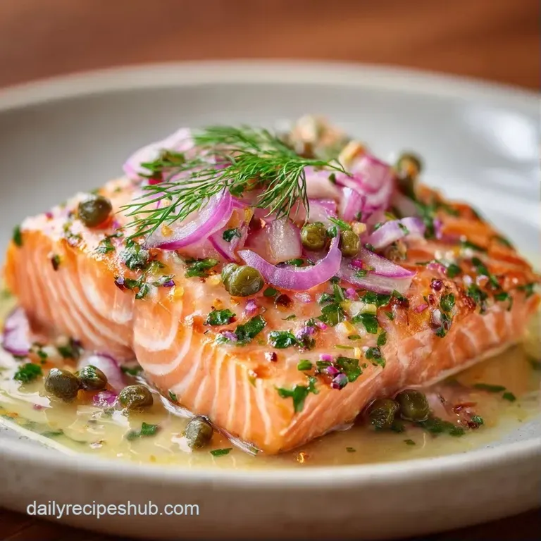 Elegant white bowl filled with chilled pink salmon chunks, zesty yellow lemon slices, and sprigs of fresh green dill.