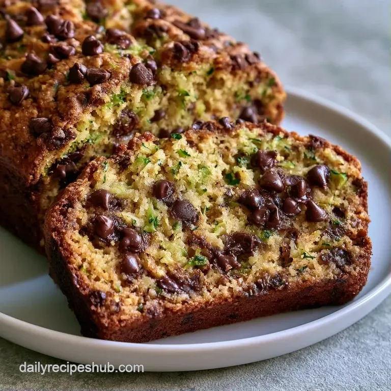 A thick slice of dark, moist cake with melted chocolate chips resting on a white ceramic plate with a linen napkin.