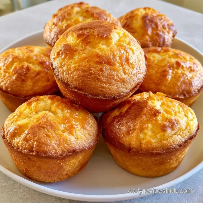 Three fluffy golden cakes served on a white ceramic plate with a side of fresh berries and a drizzle of honey.