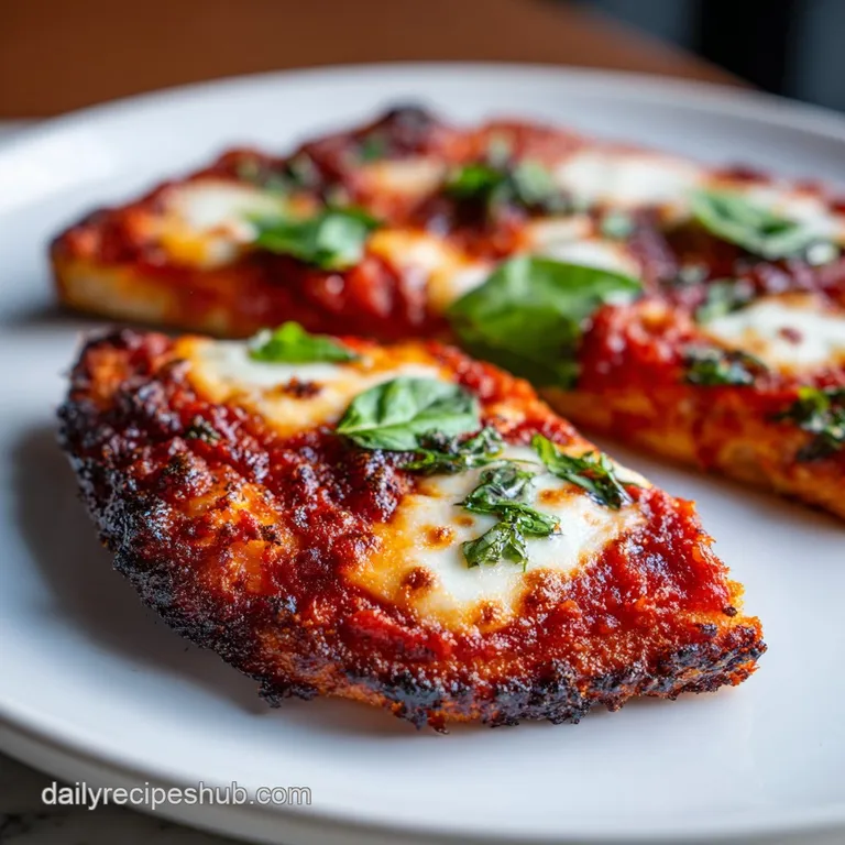 Thin, crispy pizza slices on a rustic wooden board with scattered fresh basil and a dusting of parmesan cheese.