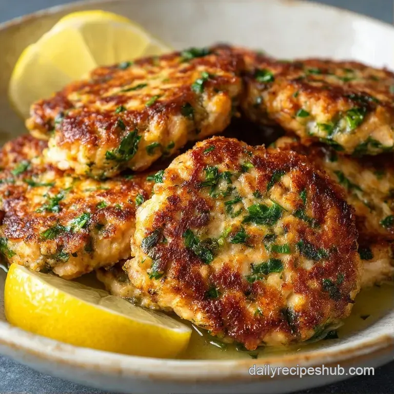 Two crispy fish cakes on a white ceramic plate paired with a bright green side salad and a drizzle of creamy tartar sauce.