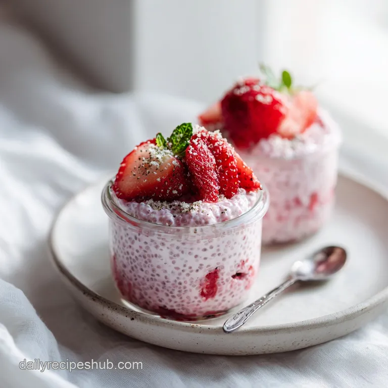 Individual serving cups layered with thick pudding and bright red strawberries.