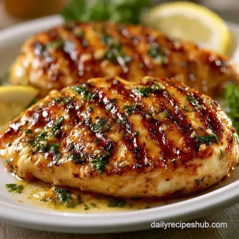 Sliced seared chicken breast atop a bed of vibrant greens, drizzled with a creamy sauce and a fresh sprig of parsley.