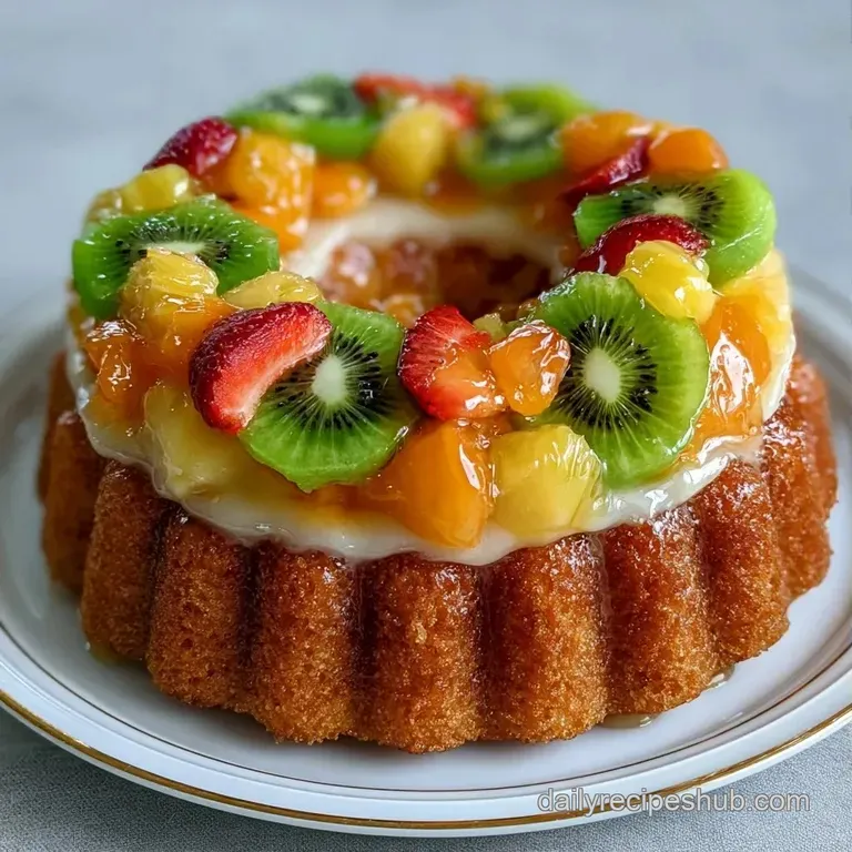 A thin slice of moist sponge cake on a porcelain plate, accented by a fresh mint leaf and golden syrup drizzle.