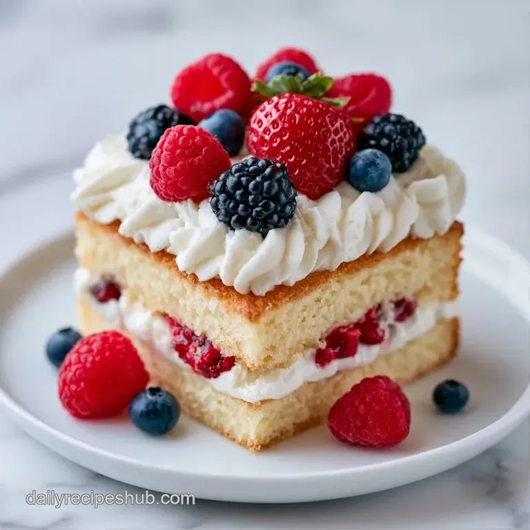 Airy layers of cream and fresh mixed berries on a gold-rimmed plate, garnished with a tiny sprig of fresh mint.
