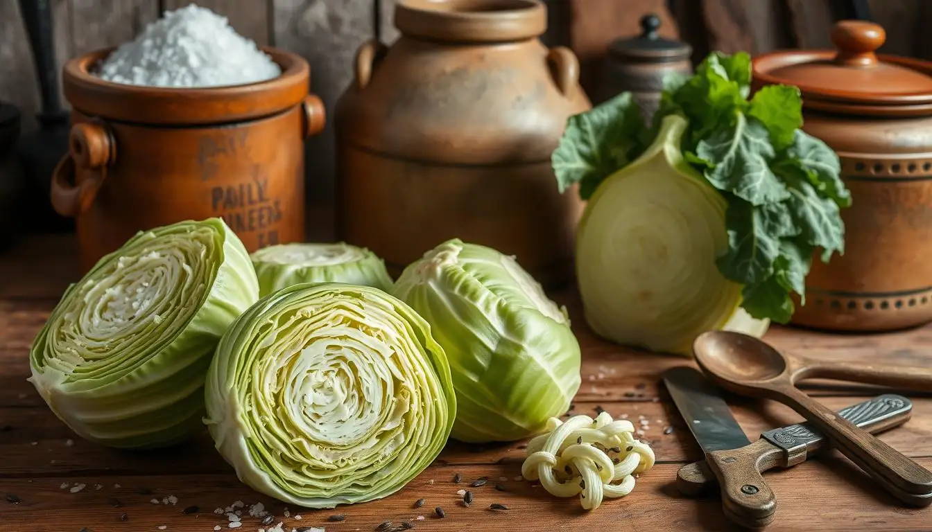 Close-up of caraway seeds and garlic, key ingredients in coal miner's sauerkraut recipe.