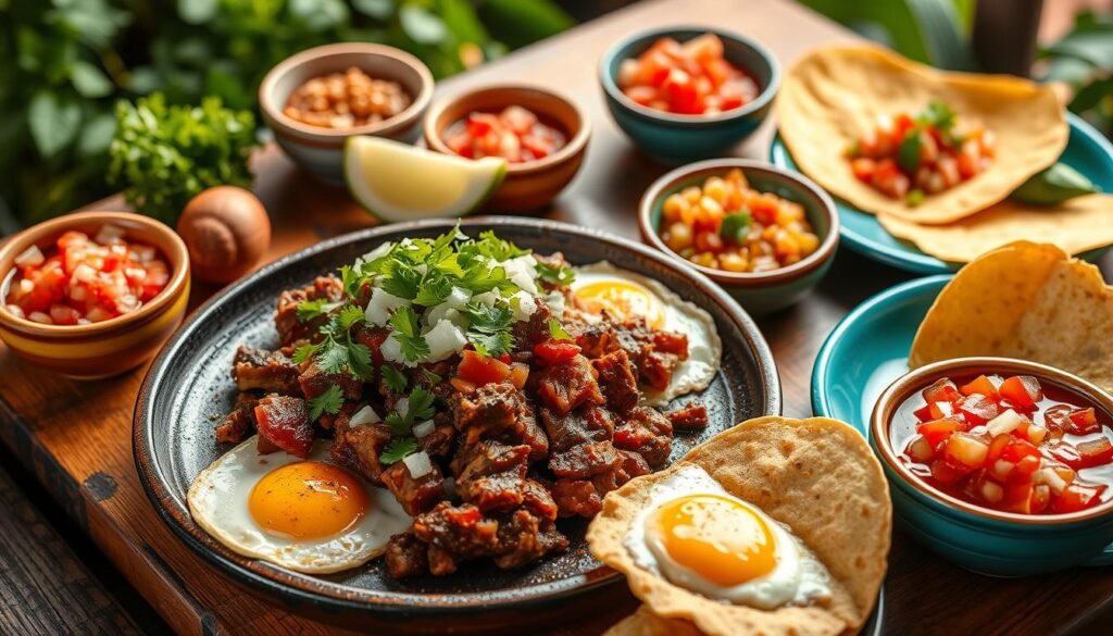 Carnitas breakfast recipe with eggs: Tender carnitas served with fresh eggs