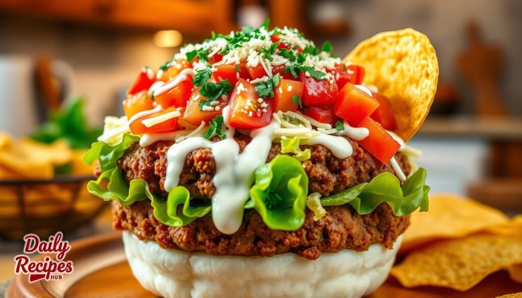 Hearty hamburger bowl featuring crispy potatoes, lean protein, and vibrant vegetables for a perfect family meal.