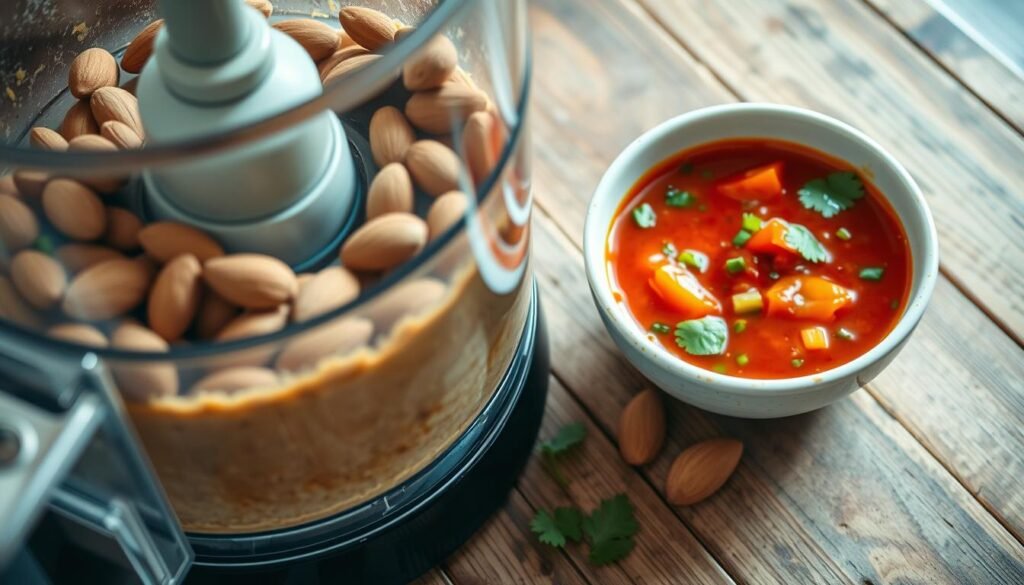 food processor almonds and Asian sauce recipe