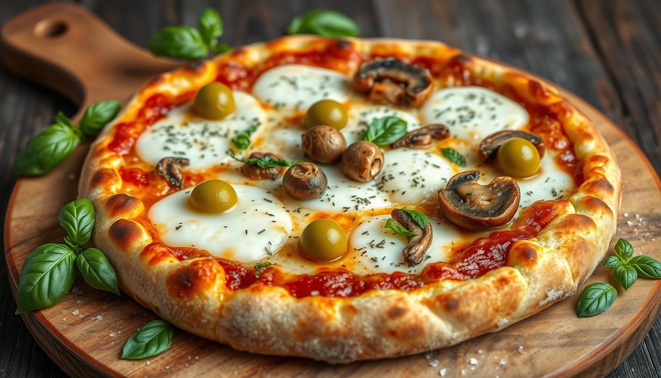 gourmet-pizza-quattro-formaggi-green-olives-and-mushrooms